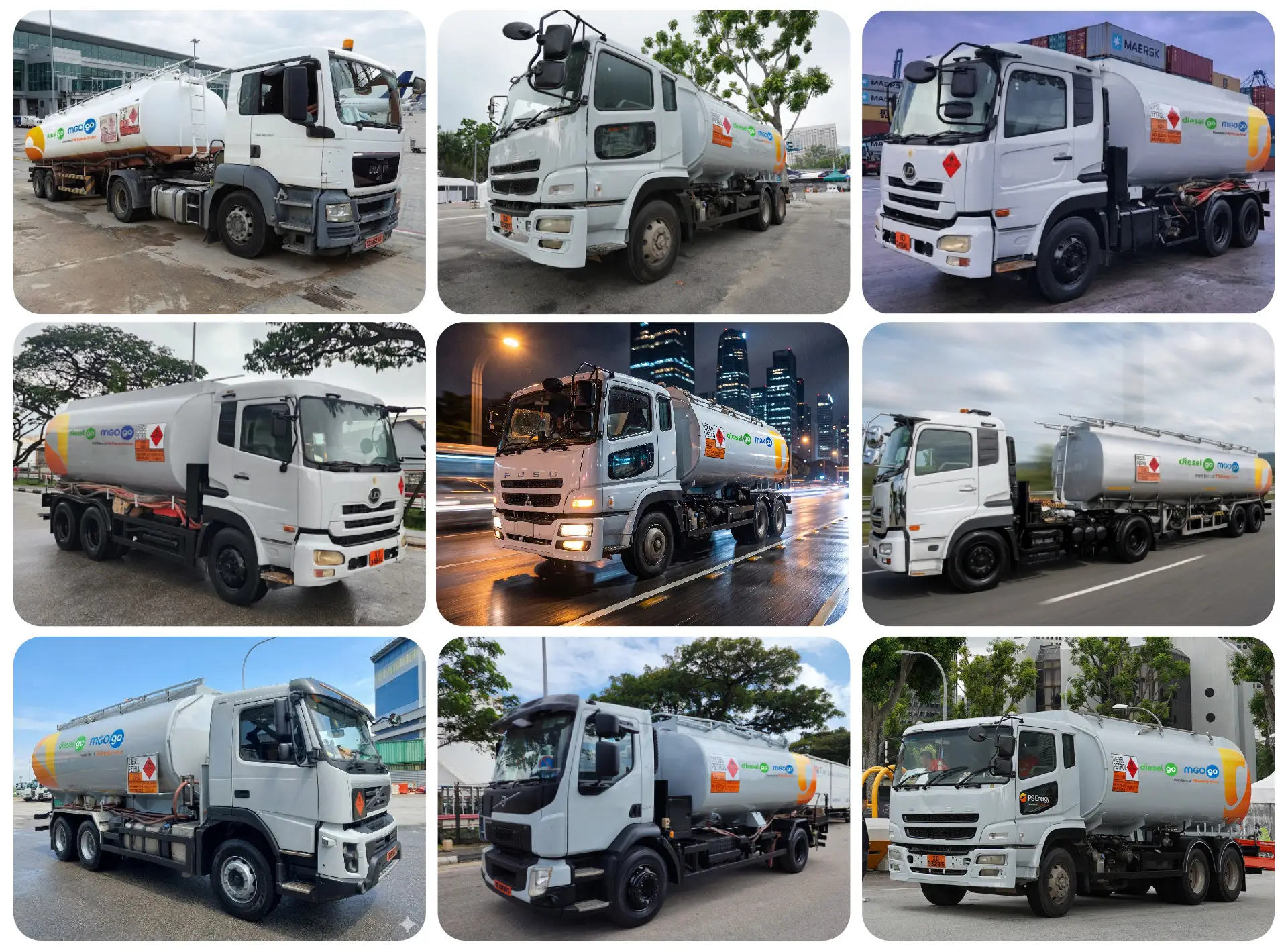 Diesel Go fleet of tanker trucks providing flexible diesel refuelling for any worksite in Singapore