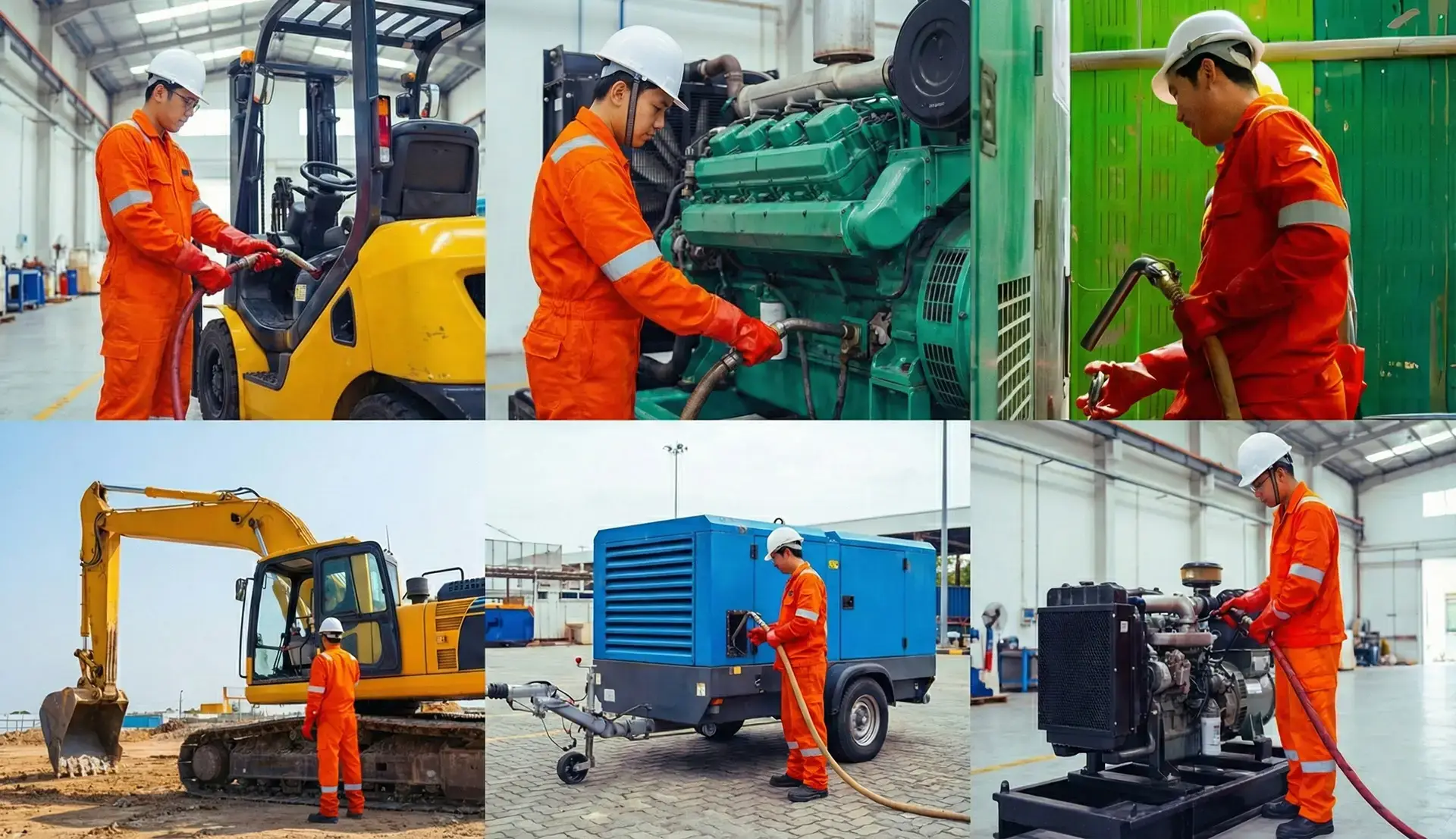 Professional Diesel Go delivery team wearing safety gear, ensuring secure and efficient on-site refueling at different Singapore industrial sites.