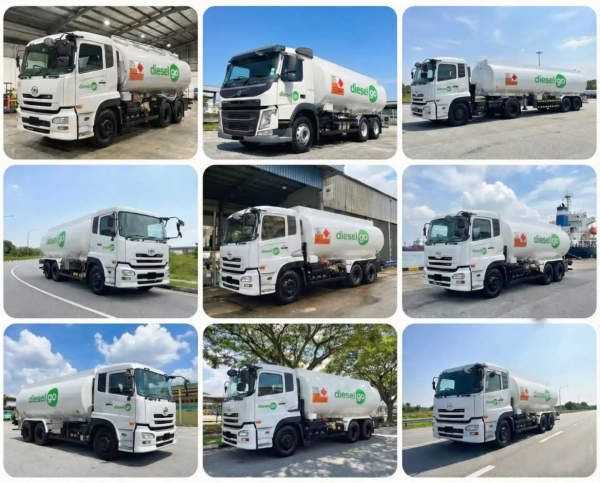 Diesel Go fleet of tanker trucks providing flexible diesel refuelling for any worksite in Singapore