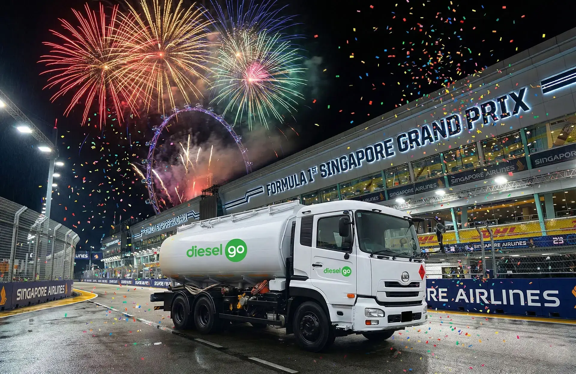 Events and Projects Fuel Supply: Diesel Go provides diesel and biodiesel supply for projects and events like the Singapore F1
